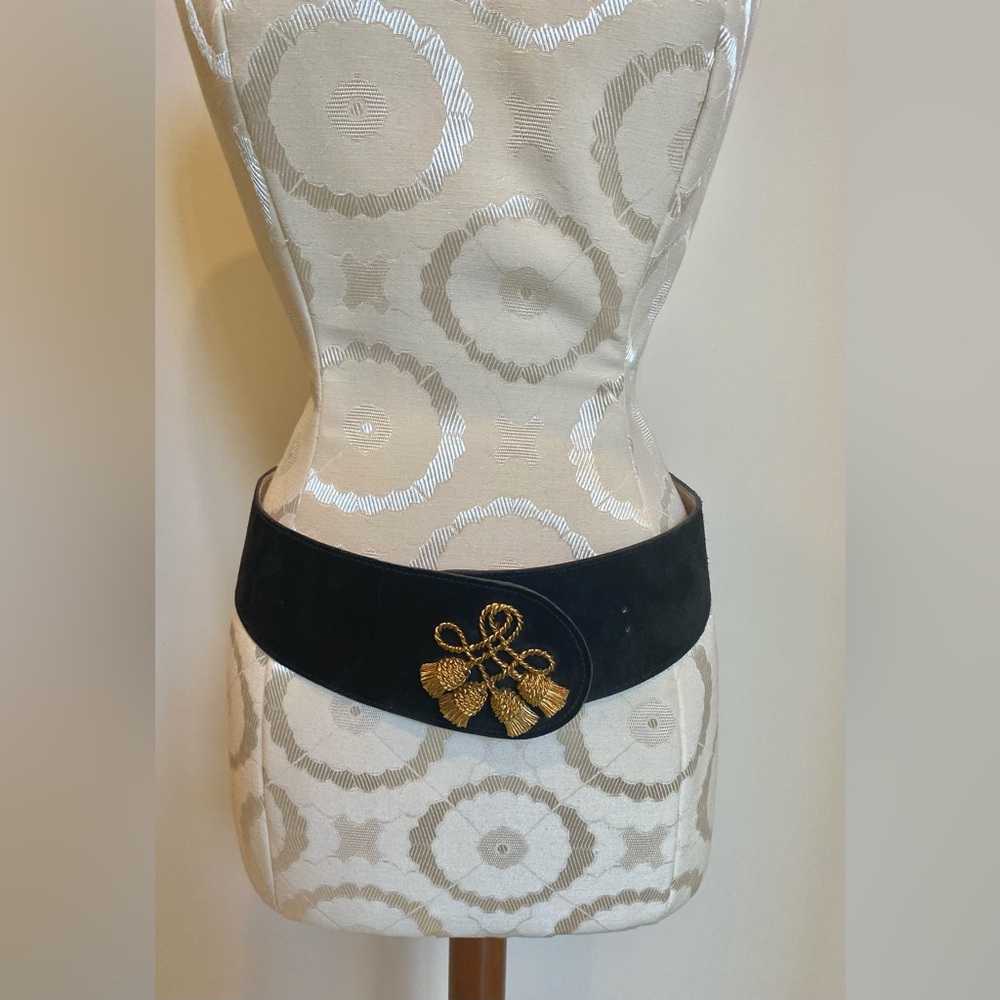 VINTAGE  Anne Klein Embellished Black Suede Low-Slung Hip Belt
